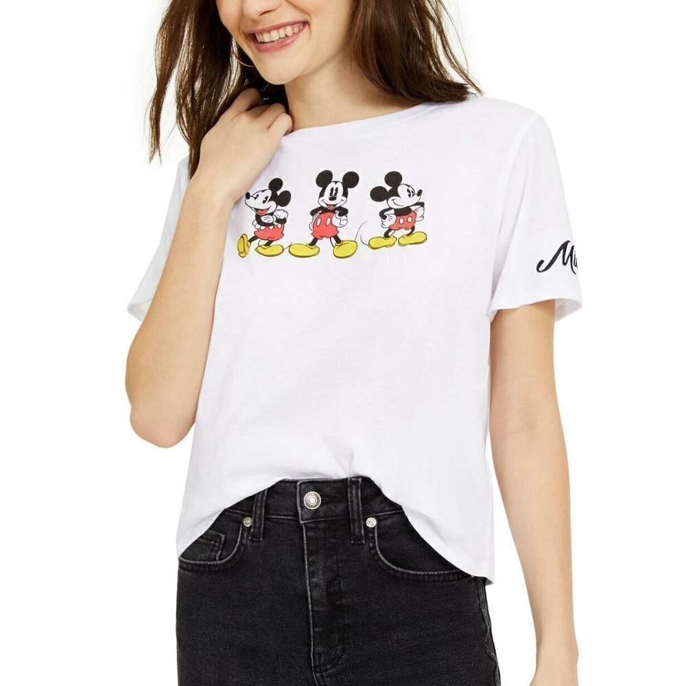 𝅺JR288 Disney White Juniors' Mickey Mouse Graphic T-Shirt Size M